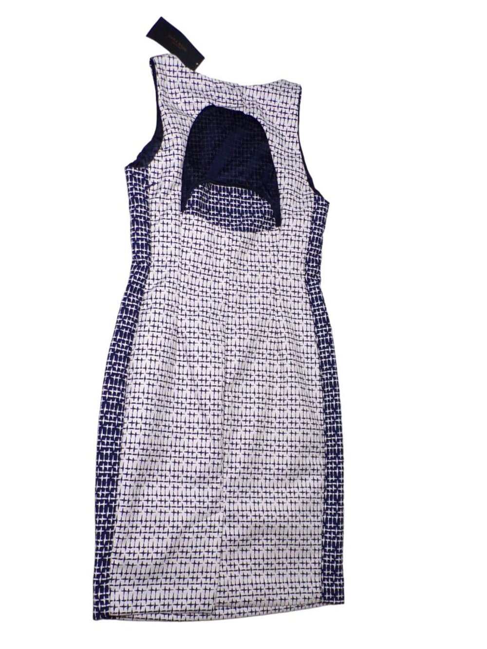 🆕ZARA Cut-Out Back Sleeveless Sheath Dress Navy Blue Off-White Print Medium - Picture 12 of 12